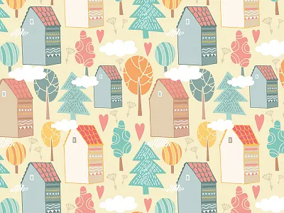 House Pattern cloud color flat heart home house marushabelle pattern sweet tree vector