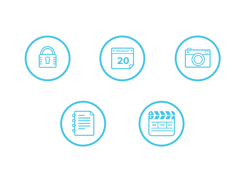 Pro Icons 2 - GIF blue calendar camera colors flat icon line lock notebook outline simple white