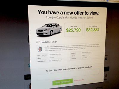 CarWoo! New Offer Modal auto automotive car clean modal offer price table