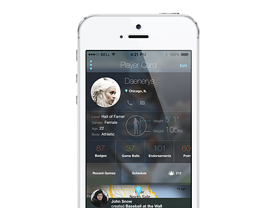 Player Card athlete games ios 7 profile sports stats ui