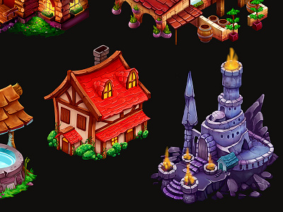 Grimm Reaper decorations buildings castle concept cottage game art isometric