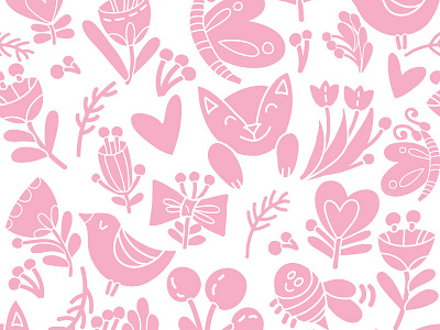 Seamless pattern for korizzashop cat flat heart marushabelle pattern pink sweet vector