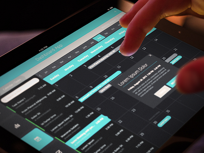Flat iPad Tablet App & Dashboard - Calendar Screen app blue calendar dark flat ios ipad ipad app joel ferrell psd
