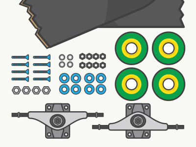 Skatebard illustration pieces skate skateboard wheels