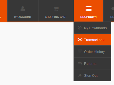 Dropdown Menu css dark fontawesome html orange