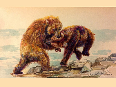 Bear- Hey bro, let's fight bear color pencil
