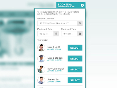 Booking Widget Prototype booking buttons form schedule teal turquoise ui ux widget