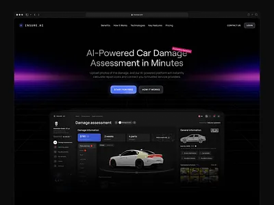 Automotive AI Insurance Website Design ai app ai assistant ai design ai insurance platform ai landing ai platform ai tool ai ux ai web artificialintelligence car damage deep learning generative ai machine learning machinelearning web web design