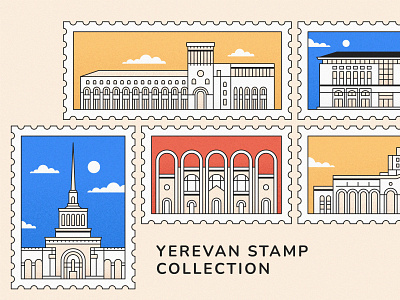 Yerevan Stamp Collection armenia design graphic design history museum of armenia illustration landmarks lineart matenadaran stamp stamps collection tumo center vector yerevan yerevan cascade yerevan landmarks yerevan opera theatre yerevan railway station