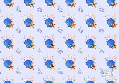 Coral Dreams-Pattern Design blue corals design designer illustration illustrator orange pattern pattern design print sea sea shell shivas jungle starfish surface pattern design