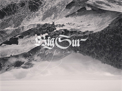 Big Sur, CA black and white blackletter calligraphy custom photography type