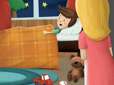 Bedtime bed bedroom bedtime boy children childrensbook illustration texture vector