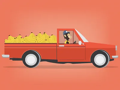 Banana Delivery banana driving monkey red truck vintage yellow