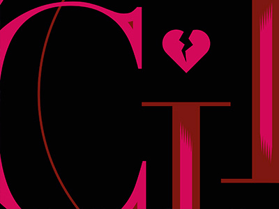 Romanticide black composition heart pink red romantic typography