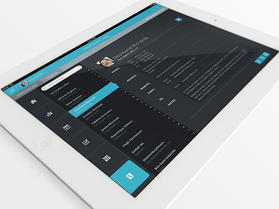 Flat iPad Tablet App & Dashboard - Contacts Screen app blue contacts dark flat ios ipad ipad app joel ferrell psd