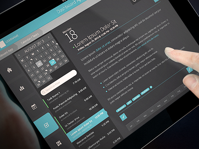 Flat iPad Tablet App & Dashboard - Calendar Event app blue calendar dark flat ios ipad ipad app joel ferrell psd