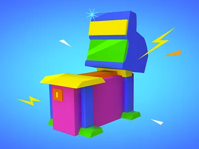 Arcade machine arcade blue frame funky lightening machine retro style