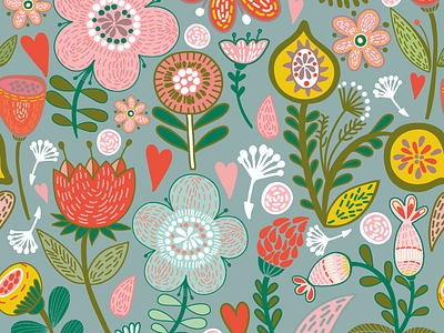 Floral seamless cat flat flower marushabelle pattern seamless sweet vector