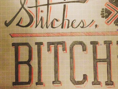 Stitches Bitch bitch hand lettering stitches