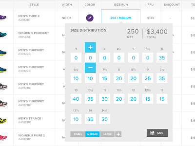 Size Distribution app calculator ecommerce form input ipad mobile numbers popup size size distribution ui