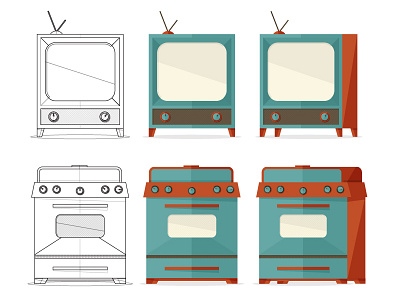 Styles 50s antenna line outline oven retro stove television tv vintage