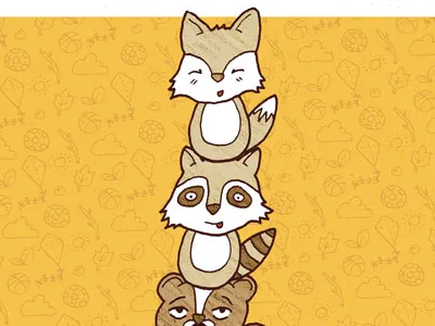 Woodland Creature Totem Pole fox illustration pattern raccoon