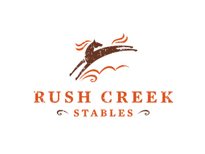 Proposed Rush Creek Stables Logo horse illustration logo serif texture