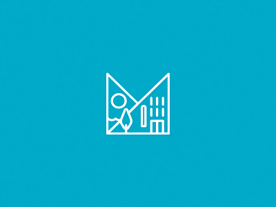 M/Town Logo building city geometric lake logo m monoline tree