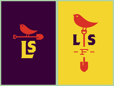 Little Sparrow Farms alternate logo marks contrast farm logo mark purple red shovel spade sparrow yellow