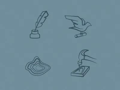 icons bird carrier feather hammer ink mail nail topography woodworking