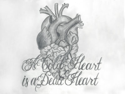 A Cold Heart is a Dead Heart - Pencil art brainmatter dead drawing handlettering heart illustration lettering pencil