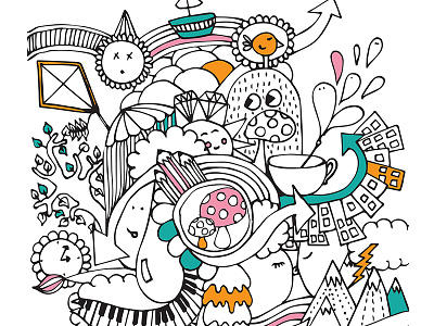 Happy Doodle cute doodle drawing fancy funny happy illustration kite monster mushroom piano