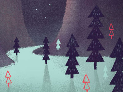 WIP Holiday card landscape northern lights trees winter