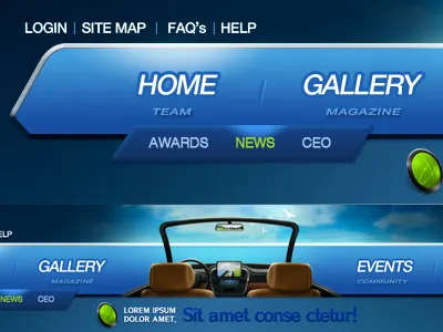 Custom Web Car Navigation cars drop down menu graphics list navigation template web menu