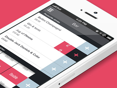 BarPass iOS app UI design 3d colourful drink flat glyphs grey icons ios iphone magenta pink red