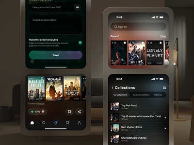 iOS 19 inspired app screens app dark ios ios19 movie visionos