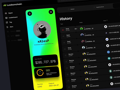 Crypto transaction history ai ai3 chart concept crypto dark dashboard dataviz desktop it money profile statistic tech template tencent ui ux wallet web3