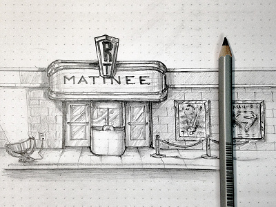 Entertainment/Nightlife Sketch artwork black white drawing entertainment matinee movie theatre night life pencil rhodia sketch