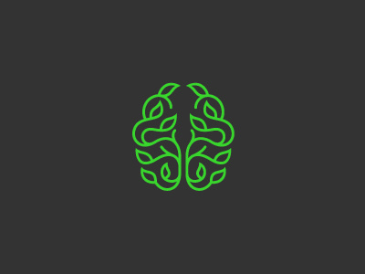 Mnemologic black brain green head laurel logic logo logotype mark memory symbol tree