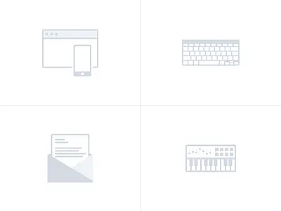 Quick icons for my CV browser envelope flat icons keyboard keys midi keys minimal music phone