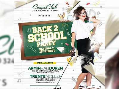 Back to School Party back to school blackboard books classroom flyer notebook paper party poster school party sexy white