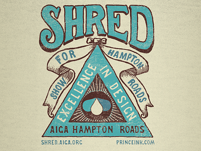 SHRED aiga distress hampton roads hand drawn ribbon screen print shirt shred triangle