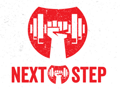 Next Step Personal Training Studio Logo exercise fitness logo personal training red shield weight lifting