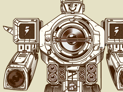 Partybot electro festival fundango illustration music party robot soundspeaker tee tshirt vector volt