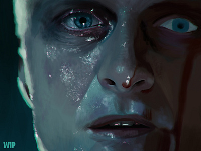 Like Tears In Rain (WIP) blade runner blood digital painting drawing face fan art illustration painting portrait rain rutger hauer tears