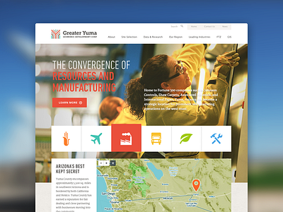 Greater Yuma Economic Development Corporation arizona business corporate din condensed flat homepage icons merriweather open sans photography website yuma