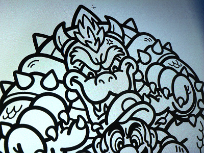 Bowser Koopa black and white cute illustration mario bros. nes vector
