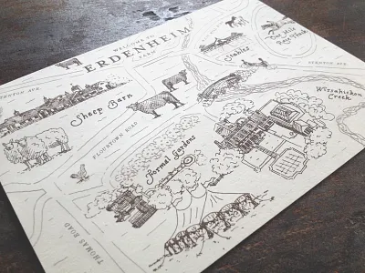 Welcome to Erdenheim cows engraving farm illustration lettering map sheep stationery wedding