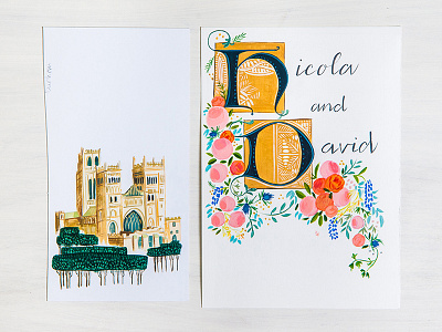 Nicola And David calligraphy castle illustration lettering medieval paint