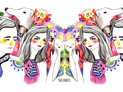 Colorful family portrait animals bright digital family hand drawn illustration ink pencil tribal prints typography watercolor